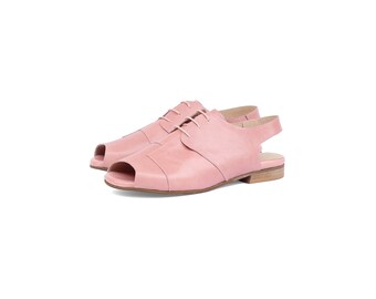 Pink Leather Handmade Women's Lace up  Sandals