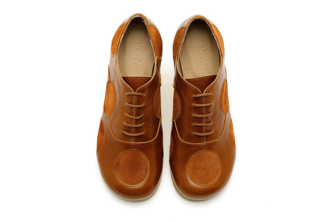 Women's oxford shoes brown with suede dots details Etsy