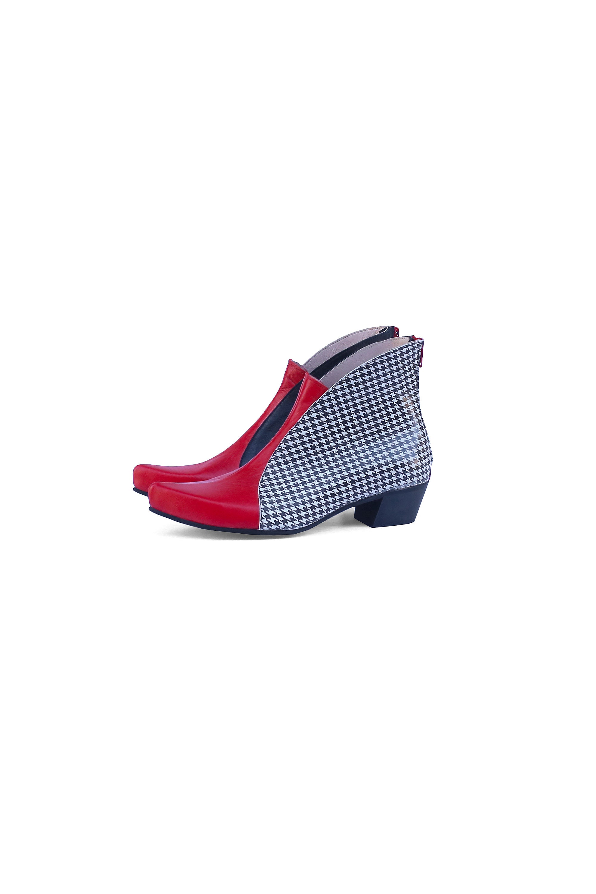 Botines rojos tac n bajo botines de piel puntiaguda ADIKILAV