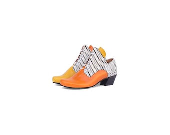 Vibrant Polka Dot Heeled Lace-Ups - Handmade Leather Shoes for Women