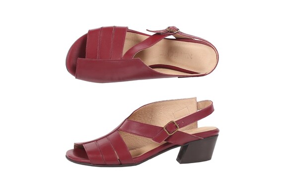 red low heel slingback shoes