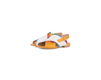 Handgefertigte Gelbe Ledersandalen - Kunstinspirierte Offene flache Schuhe für Frauen
