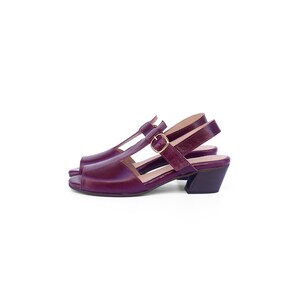 Purple Leather T-Strap Women's Summer low heel Sandals image 3