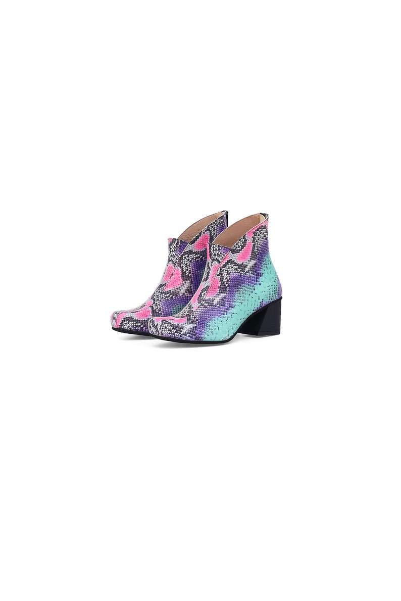 Floral leather ankle boots block heel stylish booties for women ADIKILAV Limited Edition Rainbow