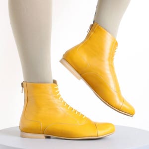 Yellow Leather Booties shoes, flat Boots, mid calf, Handmade Free Shipping Adikilav image 3
