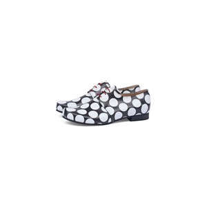 Women's Black and White Polka Dot Leather Flat Shoes image 3