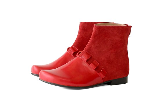 Botines rojos de cuero plano Botas para mujer | Etsy México
