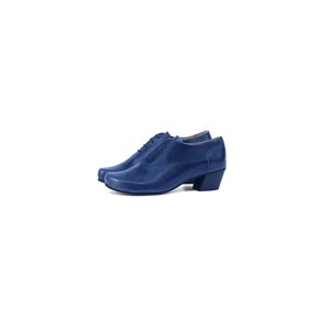 Women's Blue Low Heel Shoes - Handcrafted Leather tie shoes