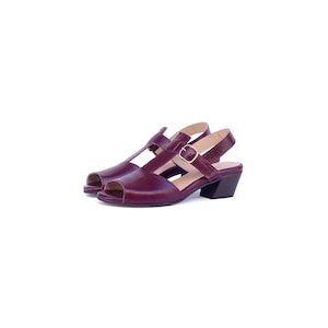 Purple Leather T-Strap Women's Summer low heel Sandals Purple