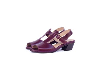 Purple Leather T-Strap Women's Summer low heel Sandals