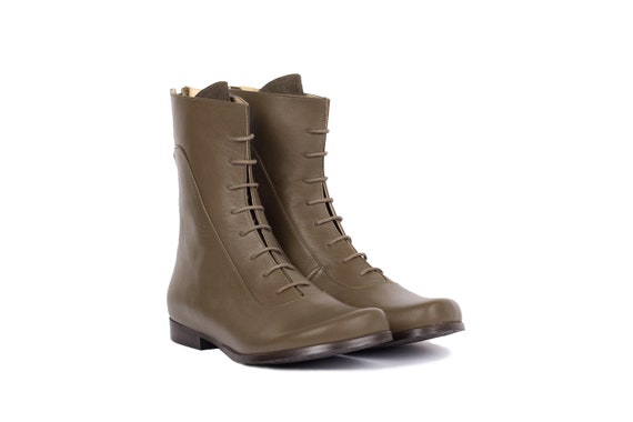 olive green flat boots