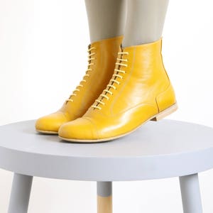 Yellow Leather Booties shoes, flat Boots, mid calf, Handmade Free Shipping Adikilav image 2