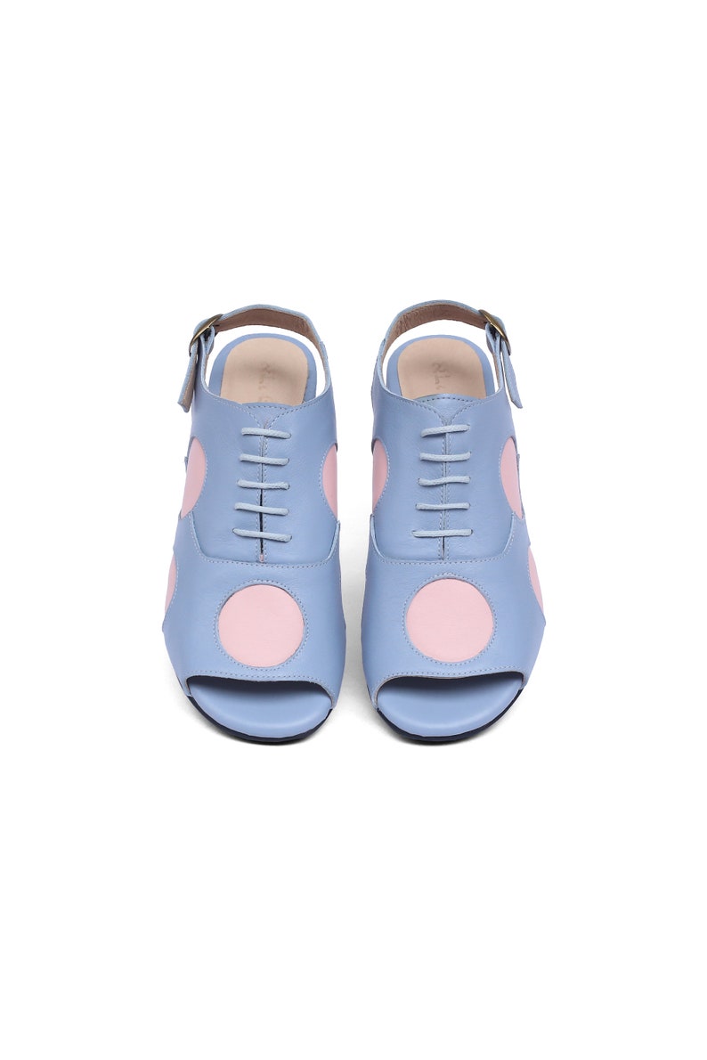 Women's sandals baby blue leather peep toe colorful slingbacks ADIKILAV image 2