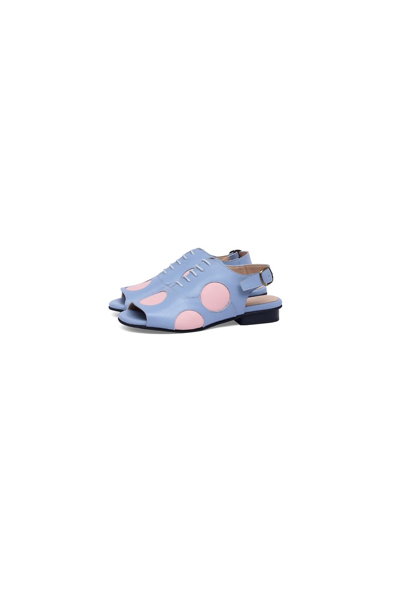 Baby blue and pink dots sandals for women