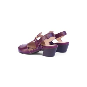 Purple Leather T-Strap Women's Summer low heel Sandals image 4