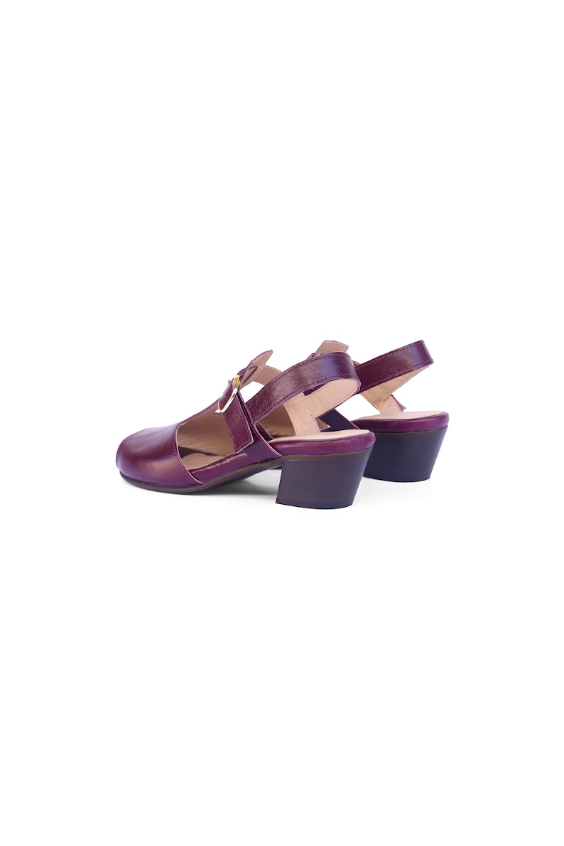 Purple Leather T-Strap Women's Summer low heel Sandals image 4