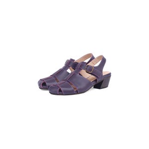 Handmade Purple Leather Sandals – Structured Open-Toe Flats with 4 cm Heel