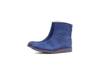 Men's shoes blue leather Dress Boots for men