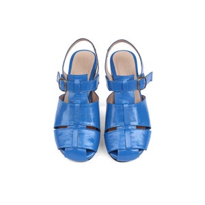 Handmade Women's Blue Patent Leather Summer Shoes: Cutout Close Toe image 2