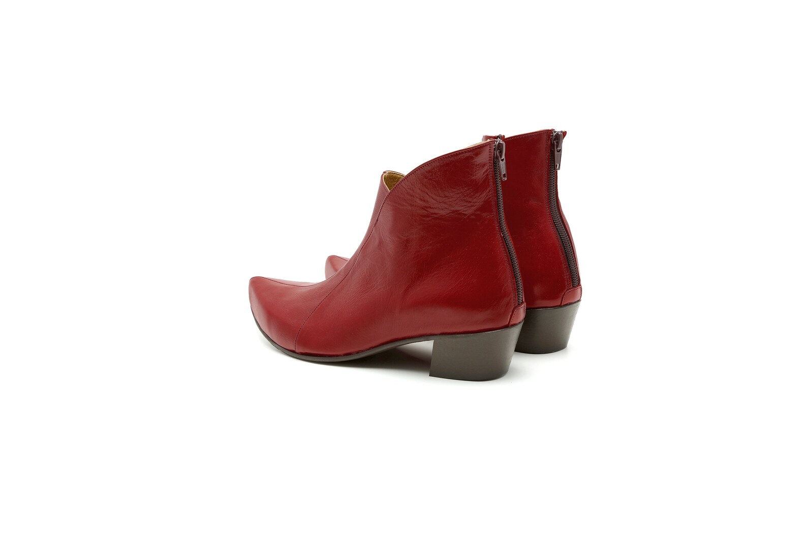 Red ankle boots low heel pointy leather booties ADIKILAV Etsy