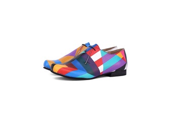 Women's Colorful Leather shoes  with Stylish Geometric Design - Free Shipping