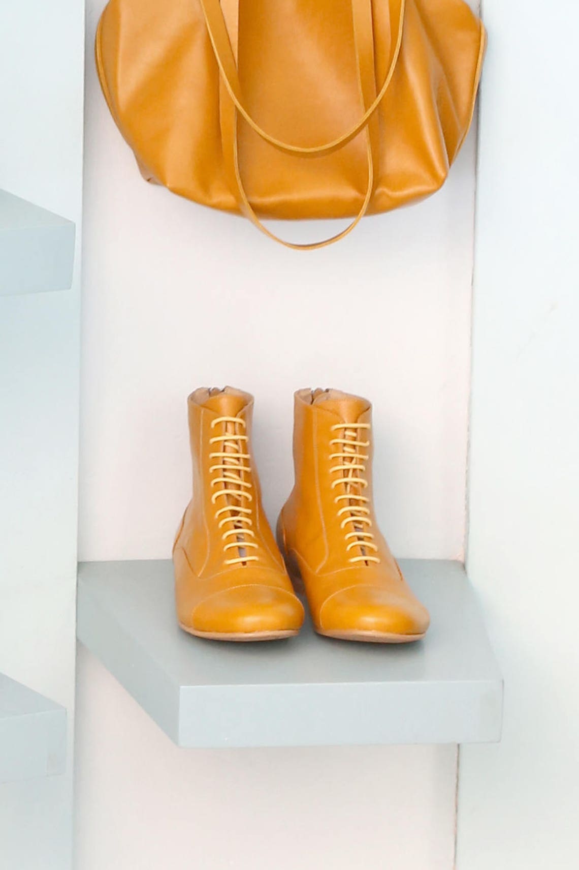 yellow leather boots womens