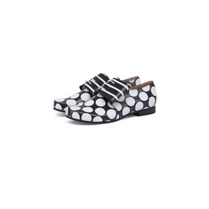 Women's Black and White Polka Dot Leather Flat Shoes image 2