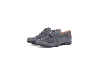 Stylish Women's Shoes in Two-Tone gray Leather - Handmade free shipping