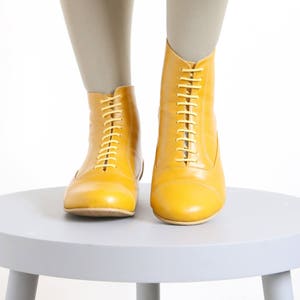 Yellow Leather Booties shoes, flat Boots, mid calf, Handmade Free Shipping Adikilav image 4