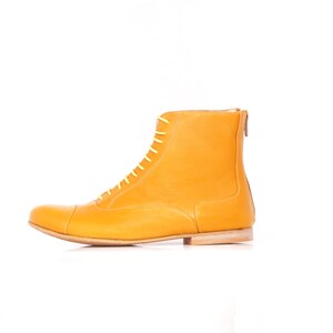 Yellow Leather Booties shoes, flat Boots, mid calf, Handmade Free Shipping Adikilav image 7