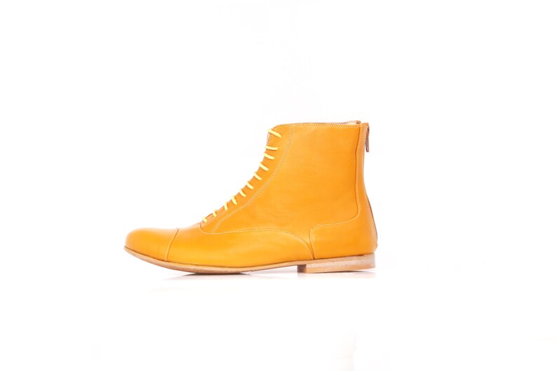 Yellow Leather Booties shoes, flat Boots, mid calf, Handmade Free Shipping Adikilav image 7