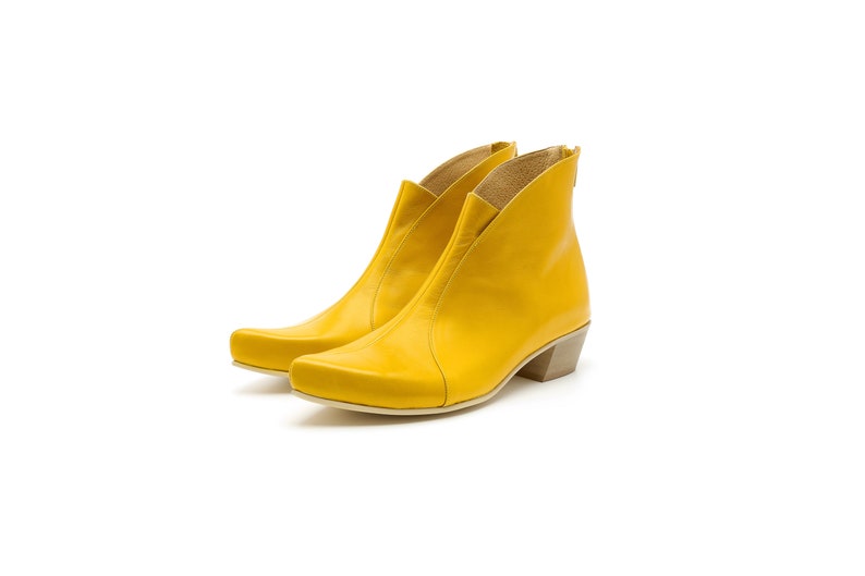 yellow heeled booties