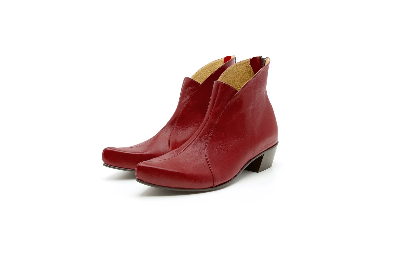 Red ankle boots low heel pointy leather booties ADIKILAV Etsy