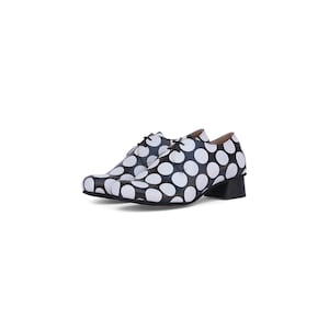 Black & White Polka Dot Women’s Oxfords – Low Heel Leather Shoes