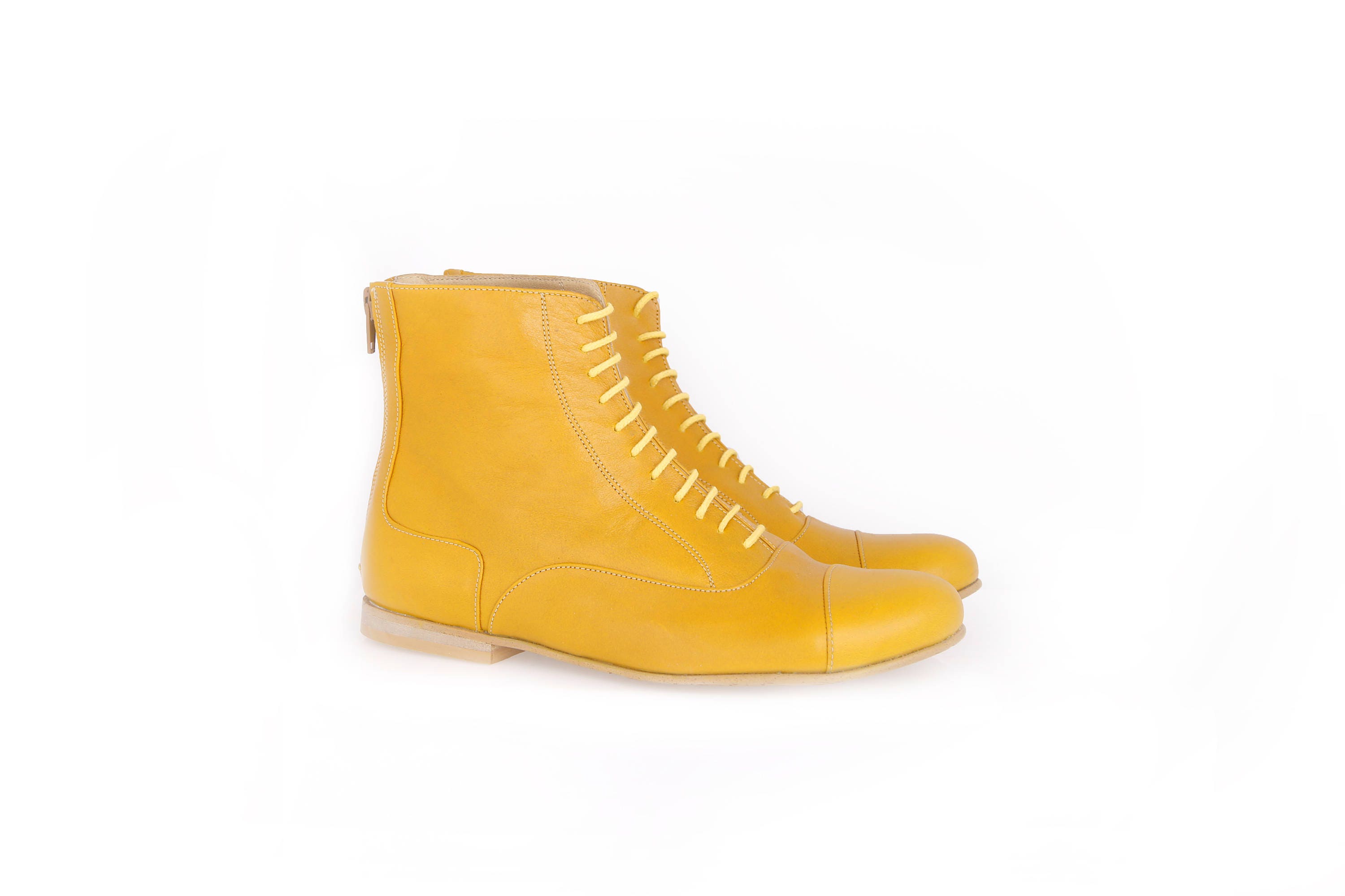 yellow leather boots womens