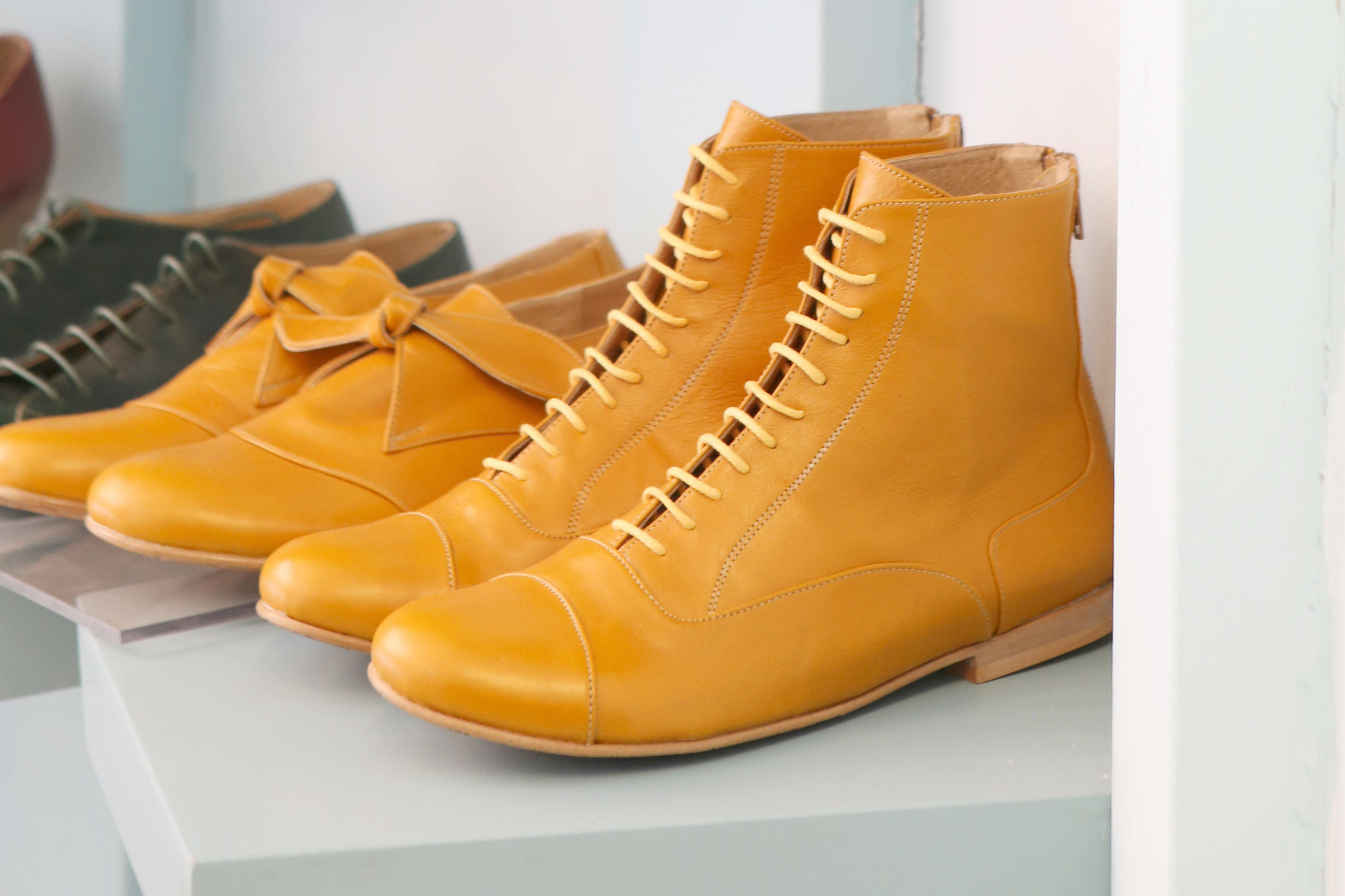 yellow leather boots womens