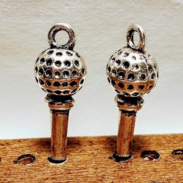 2 cribbage board pegs Golf ball & Tee Tibetan silver 1" tall free velvet pouch