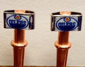 2 Edmonton Oilers Hockey cribbage board pegs on copper metal pegs sports teams free vevet pouch