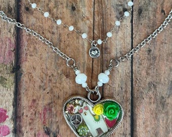 Handmade Llama Heart Necklace | Whimsical Boho Layered Necklace | Heart Glasses Llama Pendant | Colorful Artisan Jewelry