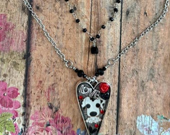 Dog Love Black & Red Heart Necklace/ Puppy Pet Lover Jewelry/ Resin Jewelry/