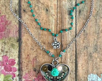 Boho Butterfly Charm Necklace/ Butterfly Peace & Love Pendant/ Resin Jewelry/ Remembrance/
