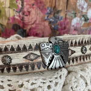 Southwestern Style Thunderbird Concho Leather Cuff Bracelet&gt; Leather Wristband. Southwestern Bracelet. Native Jewelry. Boho Country Vibe