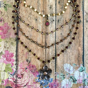 Boho Flower Necklace: Cascading Beaded Multi Strand Jewelry