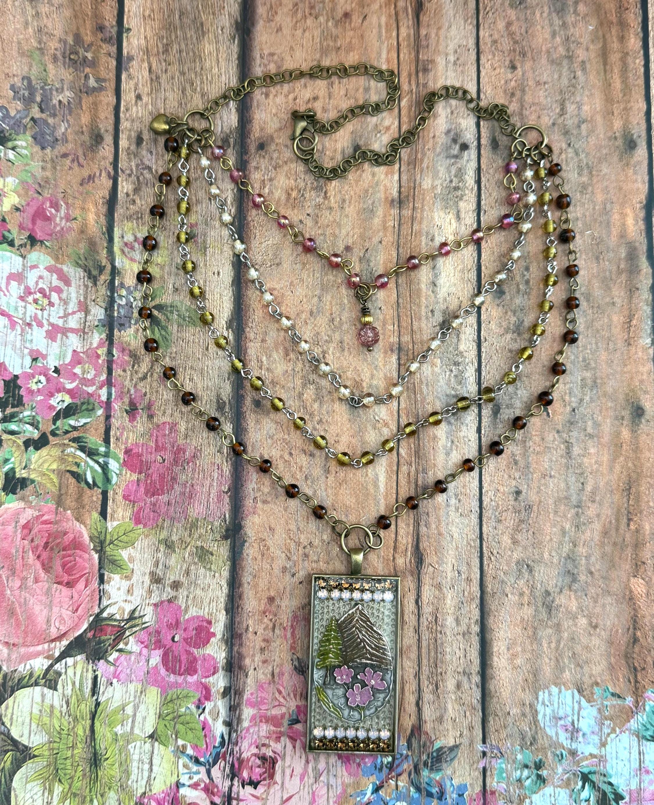 Forest Mountain Landscape Medallion Layered Necklace Outdoor Enthusiast…