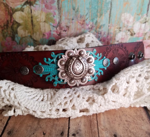 HoRsEsHoE Concho Leather Cuff Bracelet Country Chic/ Etsy