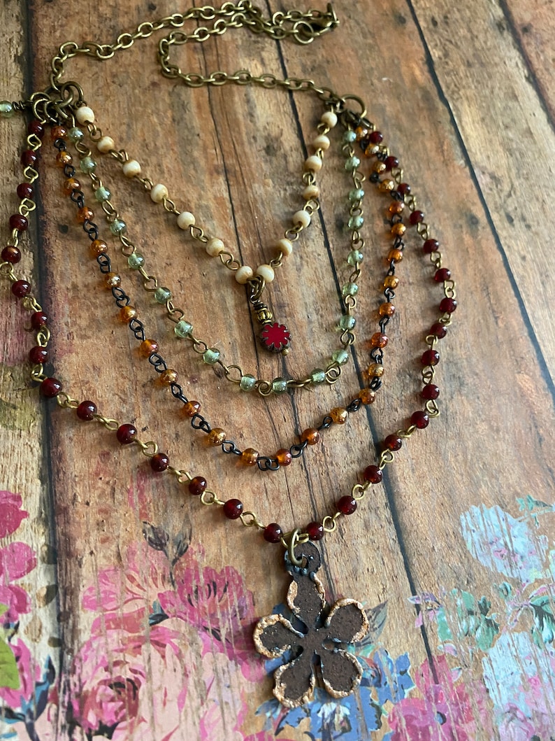 Flower Necklace Boho Necklace. Flower Jewelry. Floral Etsy