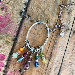Colorful Bead & Silver Oval Necklace&gt; Hanging Bead Necklace. Boho Necklace. Charm Necklace. Folk Jewelry. Sundance. Station Necklace