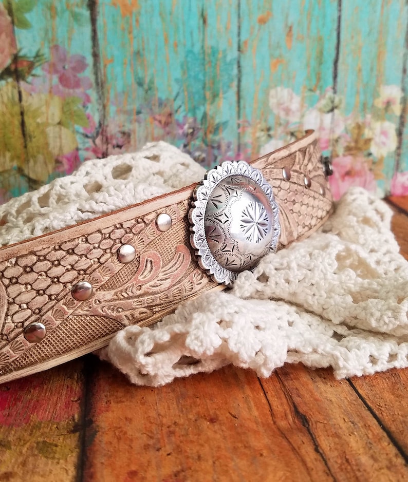 Silver Sunburst Concho Leather Cuff Bracelet Metallic Leather Bracelet Country Jewelry Southwestern Boho Chic Gypsy Cowgirl Floral