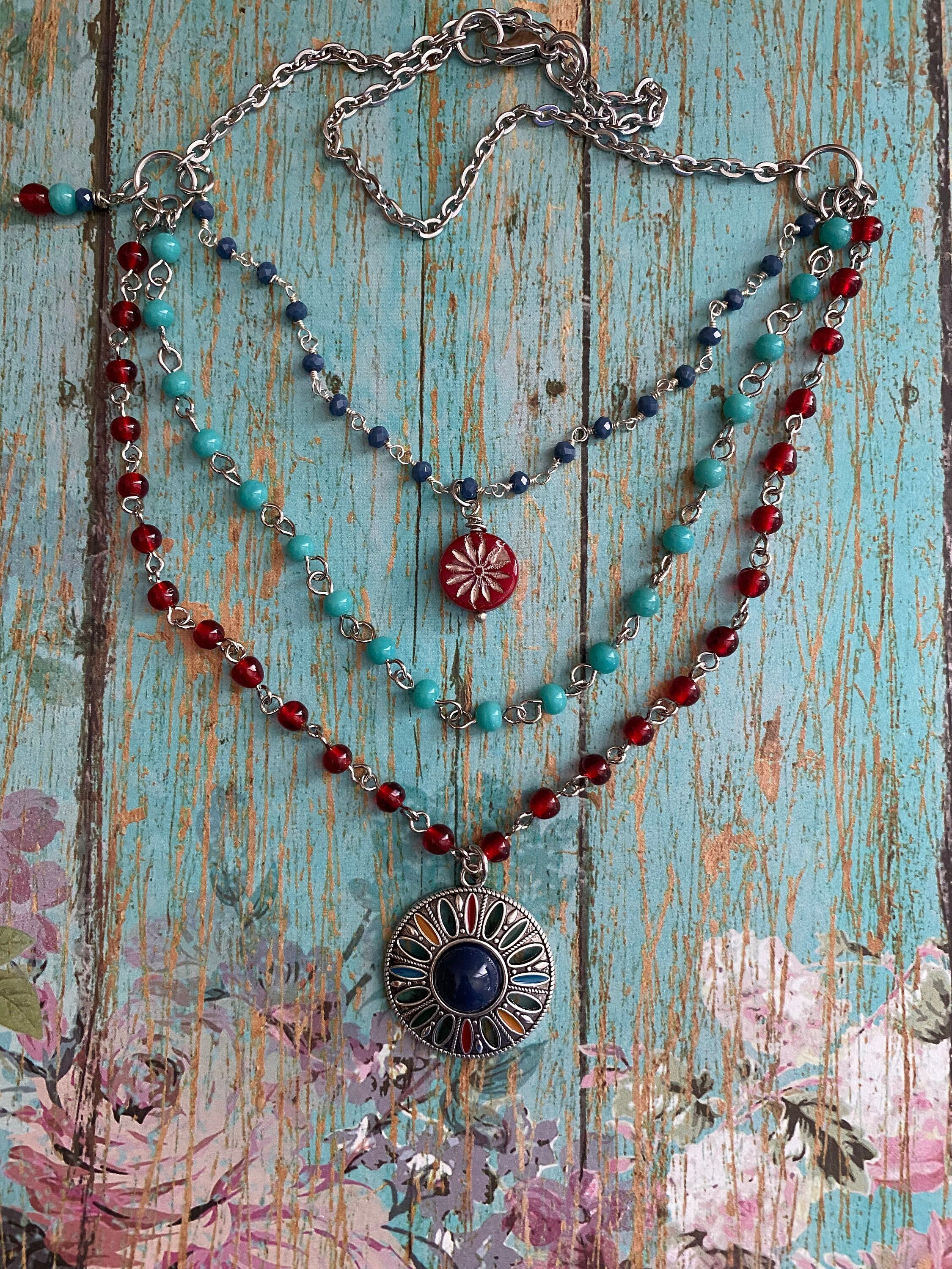 Bohemian layered necklace best sale