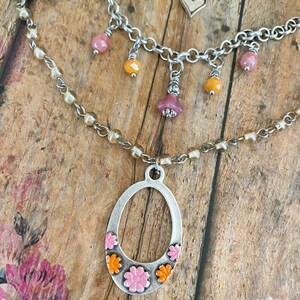 Collier de fleurs rose et orange 3 couches Collier en cascade multicouche. Collier de fleurs. Pendentif fleur. Collier superposé. Danse du soleil image 2